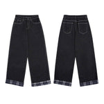 Contrast Stitch Black Wide-Leg Jeans