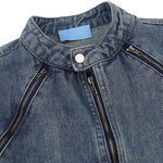 Men's American Zipper Design Washed Distressed Denim Jacket