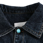 Original Sapphire Turquoise Button Retro Street Loose Washed Distressed Denim Jacket