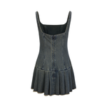 Pleated Hem Spaghetti Strap Denim Mini Dress