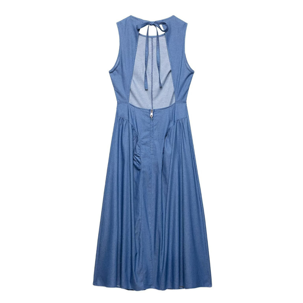 Backless Denim Ruched Maxi Dress