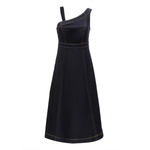 Women's One-Shoulder Dark Denim Midi Dress