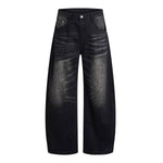 Vintage Whiskered Gradient Washed High Waist Barrel Wide Leg Denim Jeans