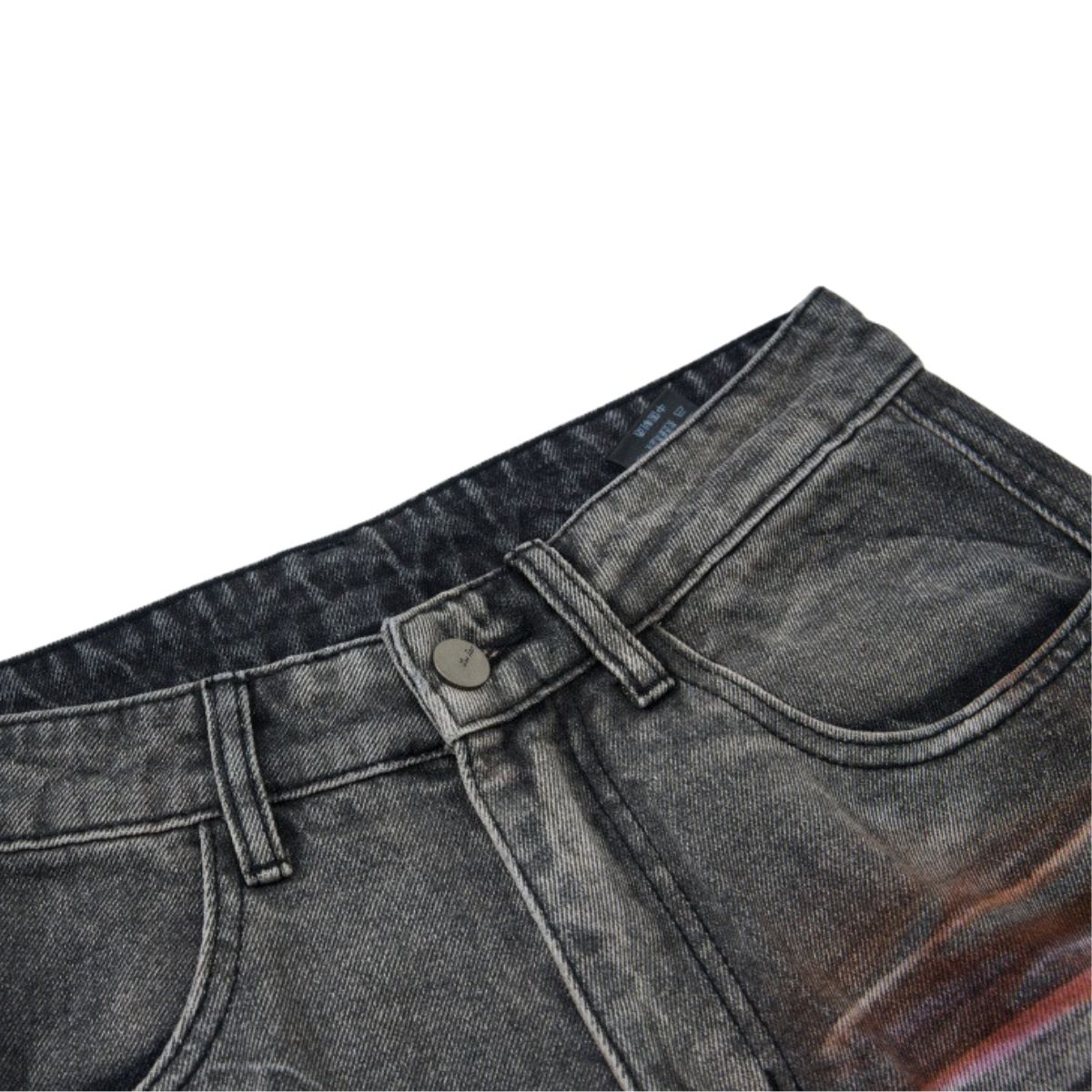 Men's Distressed Washed Denim Cargo Pants Wide Leg Paint Tie-Dye Unique