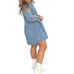 Women's Button Front Long Sleeve Short Denim Dress