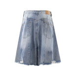 Distressed Washed Wide Leg Denim Shorts