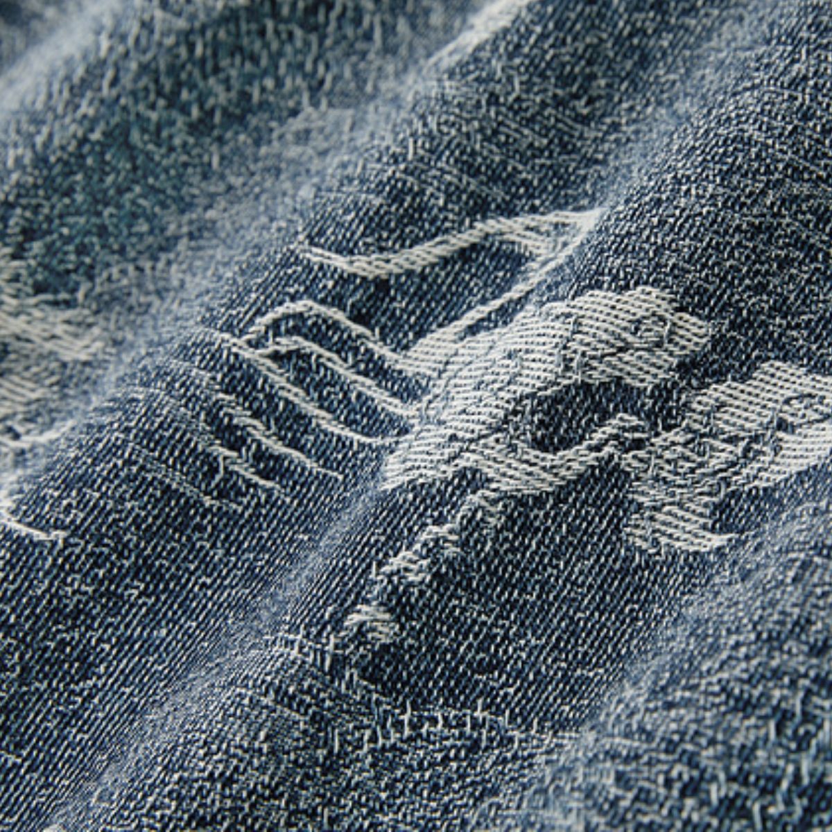 Denim Jacquard Square-Neck A-Line Midi Dress