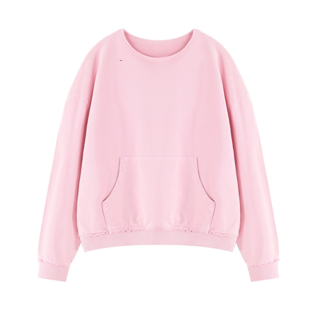 Loose Crew Neck Raw Edge Washed Sweatshirt