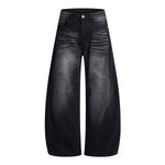 Vintage Washed Curved Loose Wide-Leg Jeans