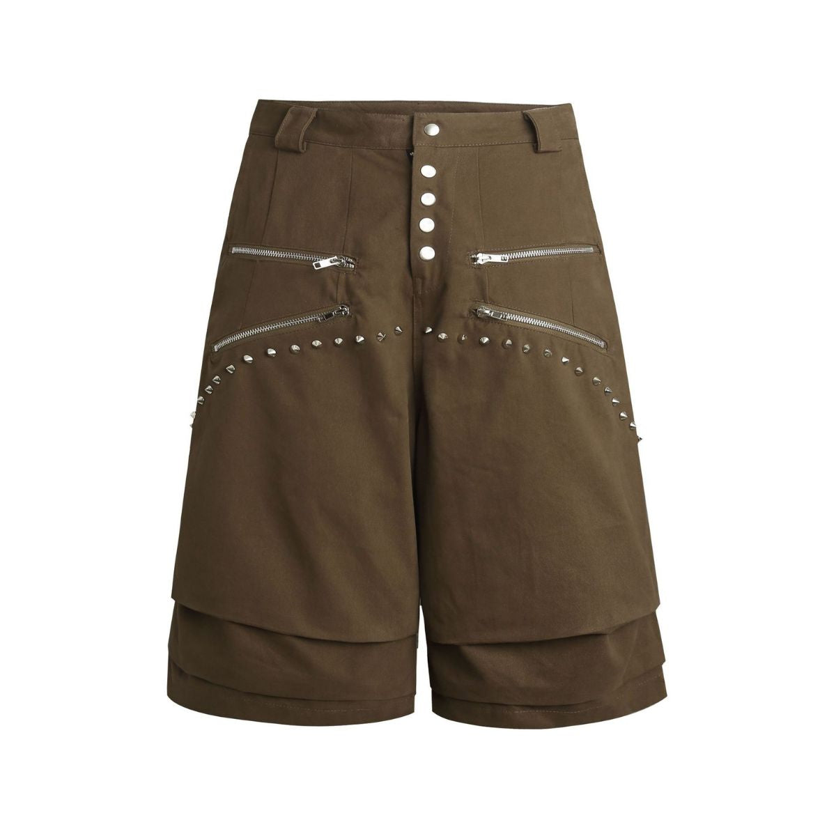 Studded Zip Utility Cargo Bermuda Shorts