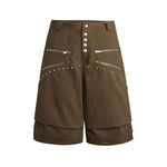 Studded Zip Utility Cargo Bermuda Shorts