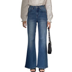 Risen Women's High Rise Washed Flare Jeans