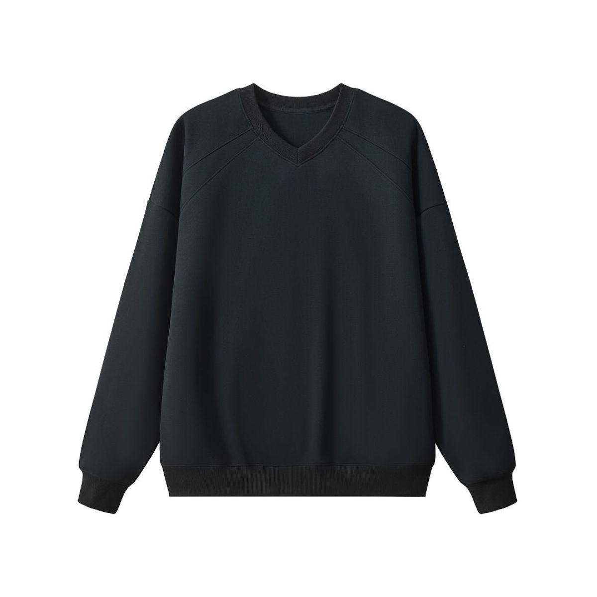 Drop‑Shoulder Spliced Cutaway Small V‑Neck Composite Crew Neck Sweatshirt