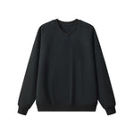 Drop‑Shoulder Spliced Cutaway Small V‑Neck Composite Crew Neck Sweatshirt