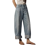 Women's Barrel Wide Leg Cuffed Jeans