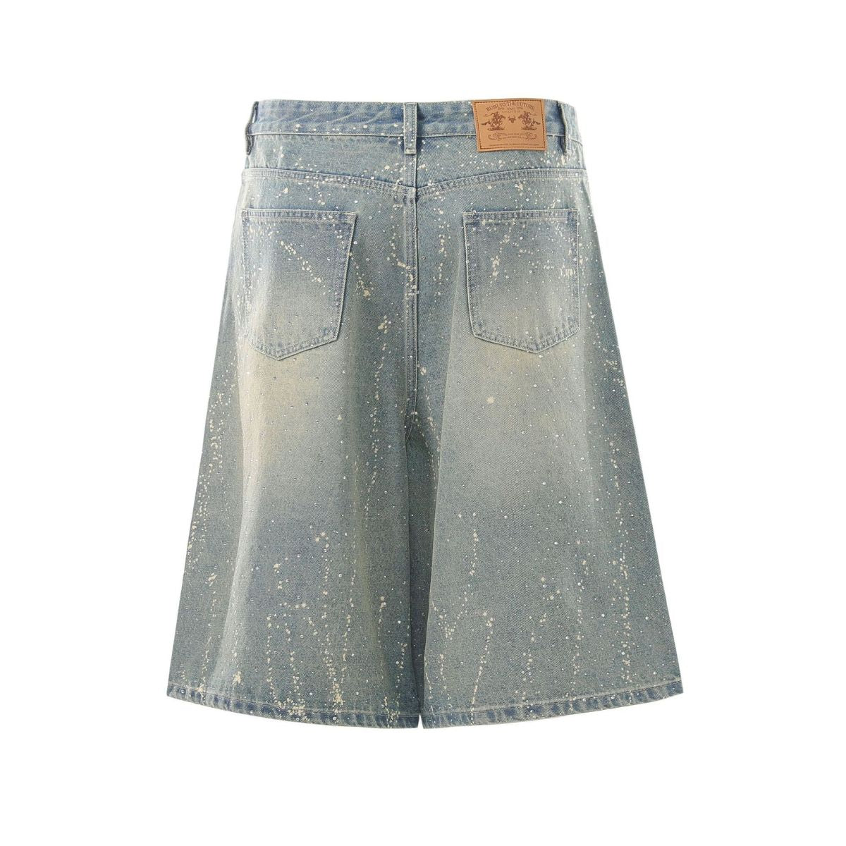 Paint Splatter Rhinestone Denim Bermuda Shorts