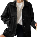 Women's Casual Drop Shoulder Button Front Denim Jacket With Pockets