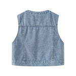 Women's Crew-Neck Cropped Denim Vest