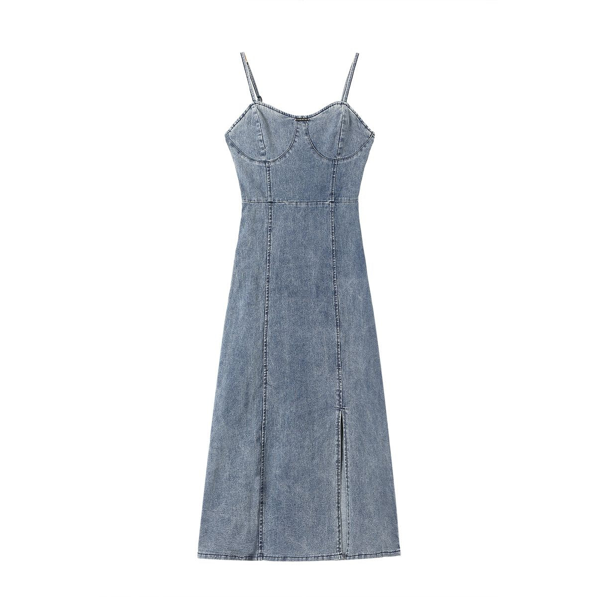 Falda vaquera con bordado de perlas y lavado vintage