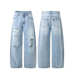 Vintage Washed Ripped Wide Leg Straight Denim Jeans
