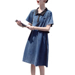 Vestido camisero vaquero de manga corta con patchwork