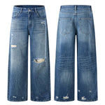Heritage Washed Utility Loose Fit Floor-Length Denim Jeans