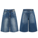 Retro Washed Denim Wide-Leg Bermuda Short