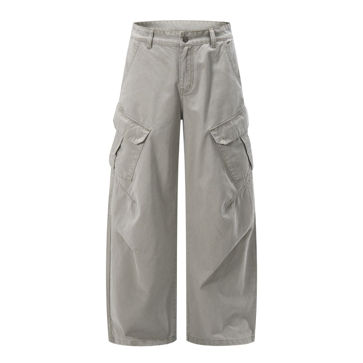 Deconstructed Curved Wide‑Leg Cargo Pants