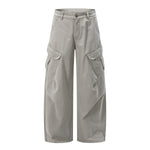 Deconstructed Curved Wide‑Leg Cargo Pants