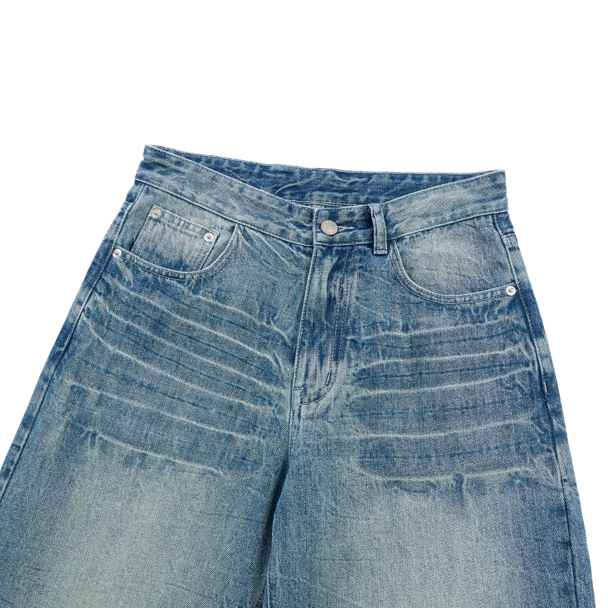 Medium Blue 3D-Whisker Baggy Jeans