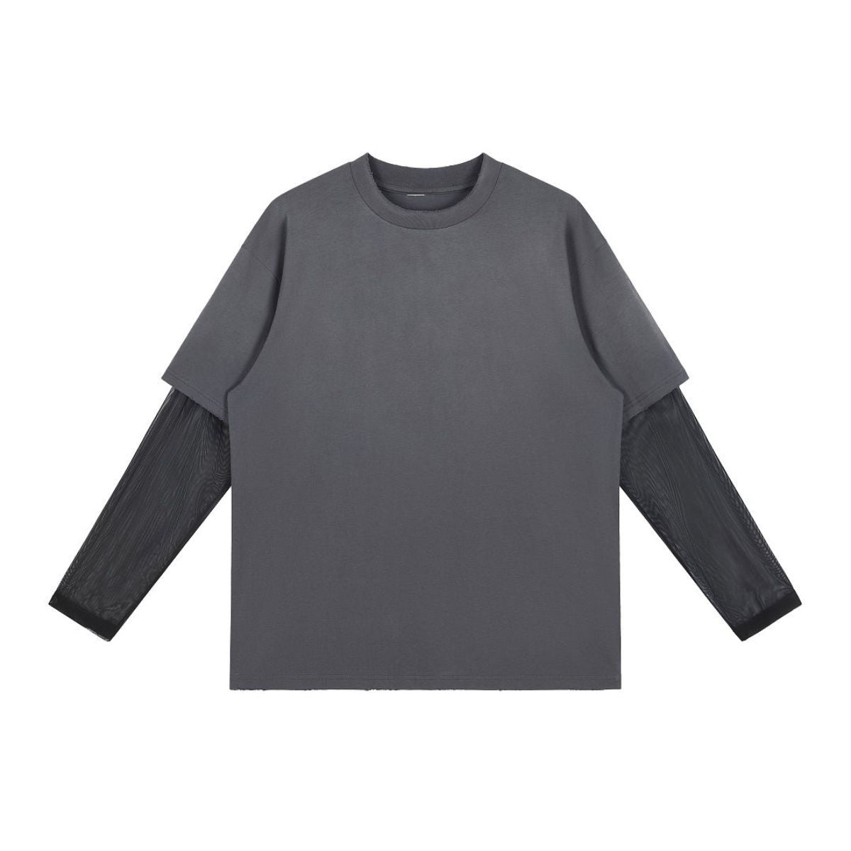 Acid‑Wash Distressed Layered‑Look Contrast Long Sleeve T‑Shirt