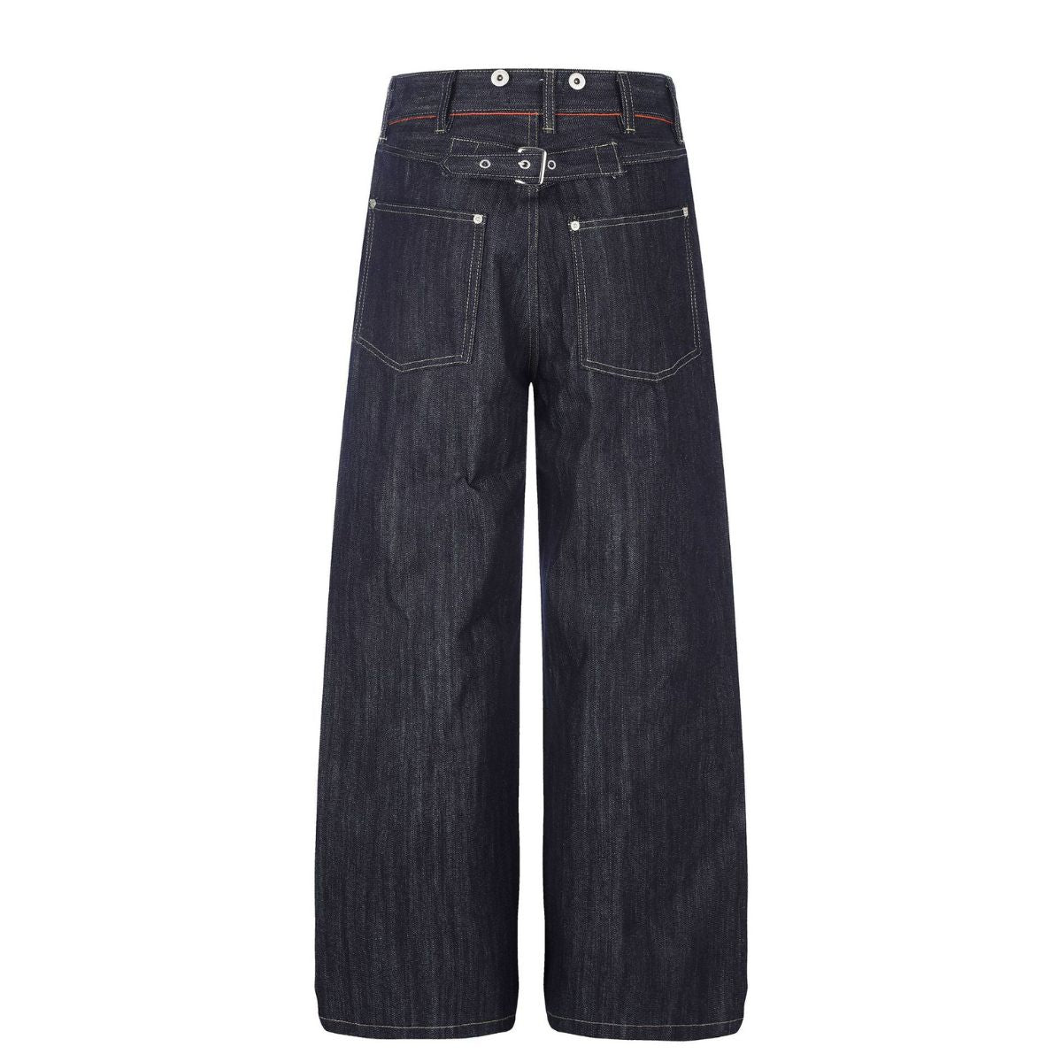 Raw Indigo Wide Leg Jeans with Metal Horsebit Detail