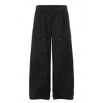 Vintage Street High-Waist Utility Pocket Loose Fit Riveted Wide-Leg Pants