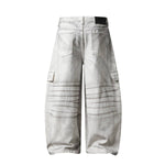 Vintage Wash Star Pattern Baggy Straight Leg Cargo Jeans