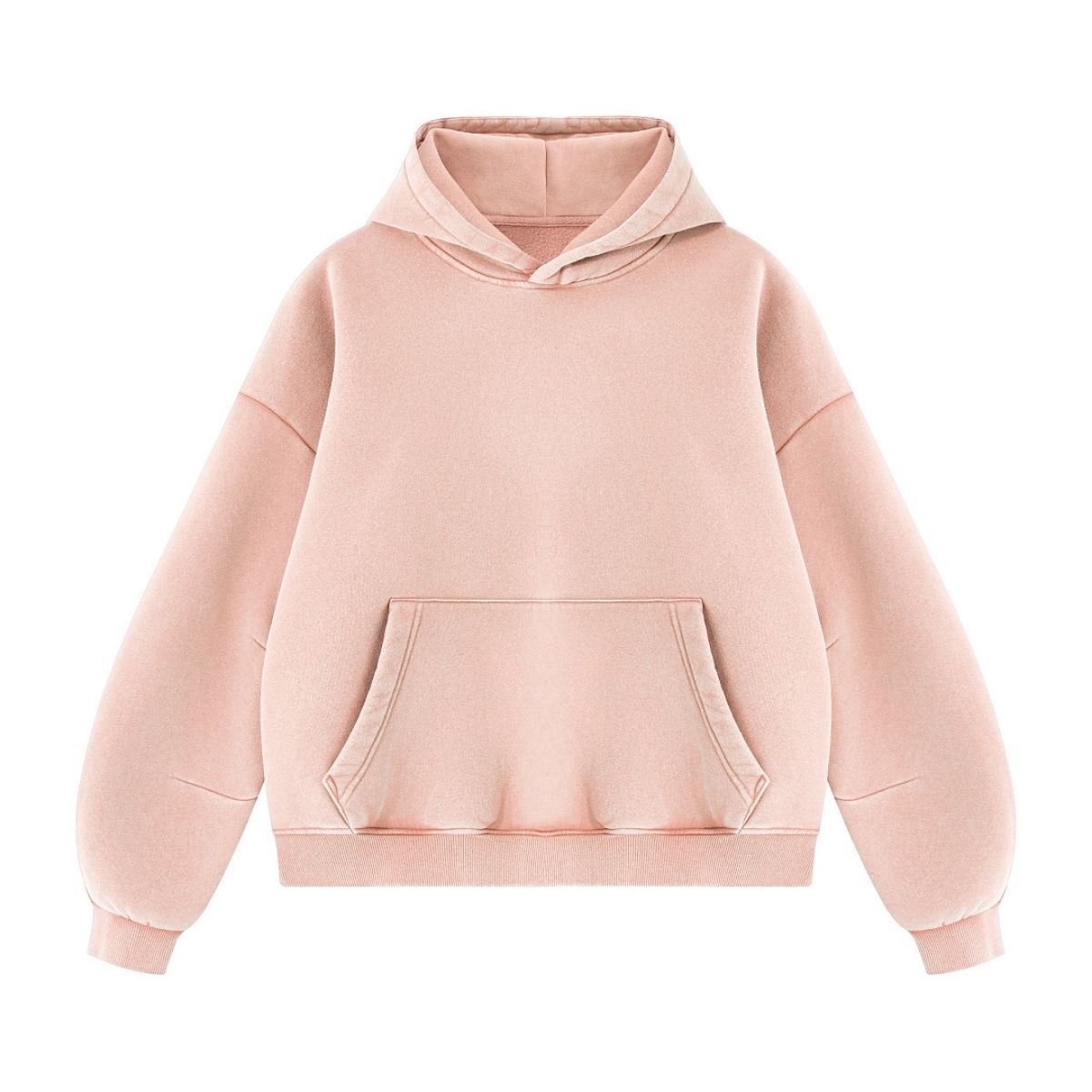 Vintage Washed Distressed Curved‑Sleeve Fleece‑Lined Hoodie