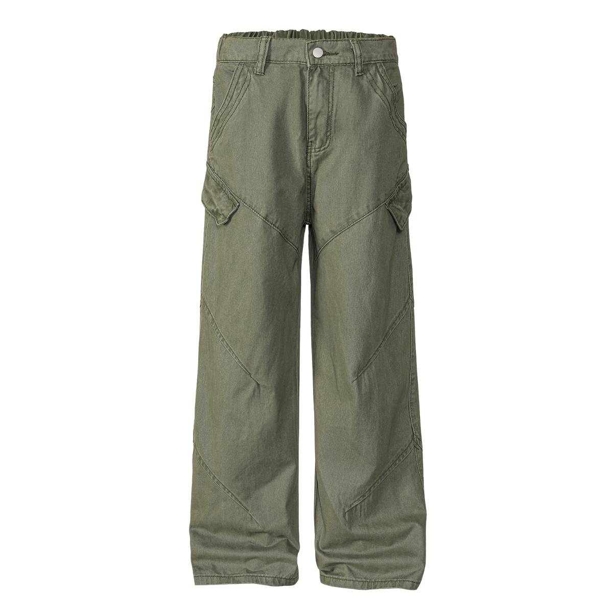 Washed Solid Wide Relaxed Workwear Pants