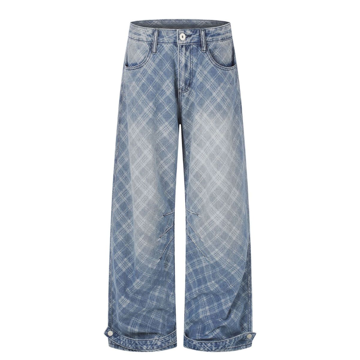 Washed Vintage Plaid Relaxed Retro Denim Jeans