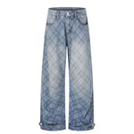 Washed Vintage Plaid Relaxed Retro Denim Jeans