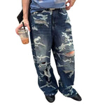 Camo Print Distressed Straight Leg Jeans