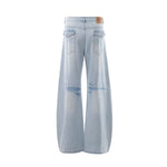 Washed Lightning Pattern Wide Flare Jeans