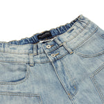 Double Waistband Distressed Denim Bermuda Shorts