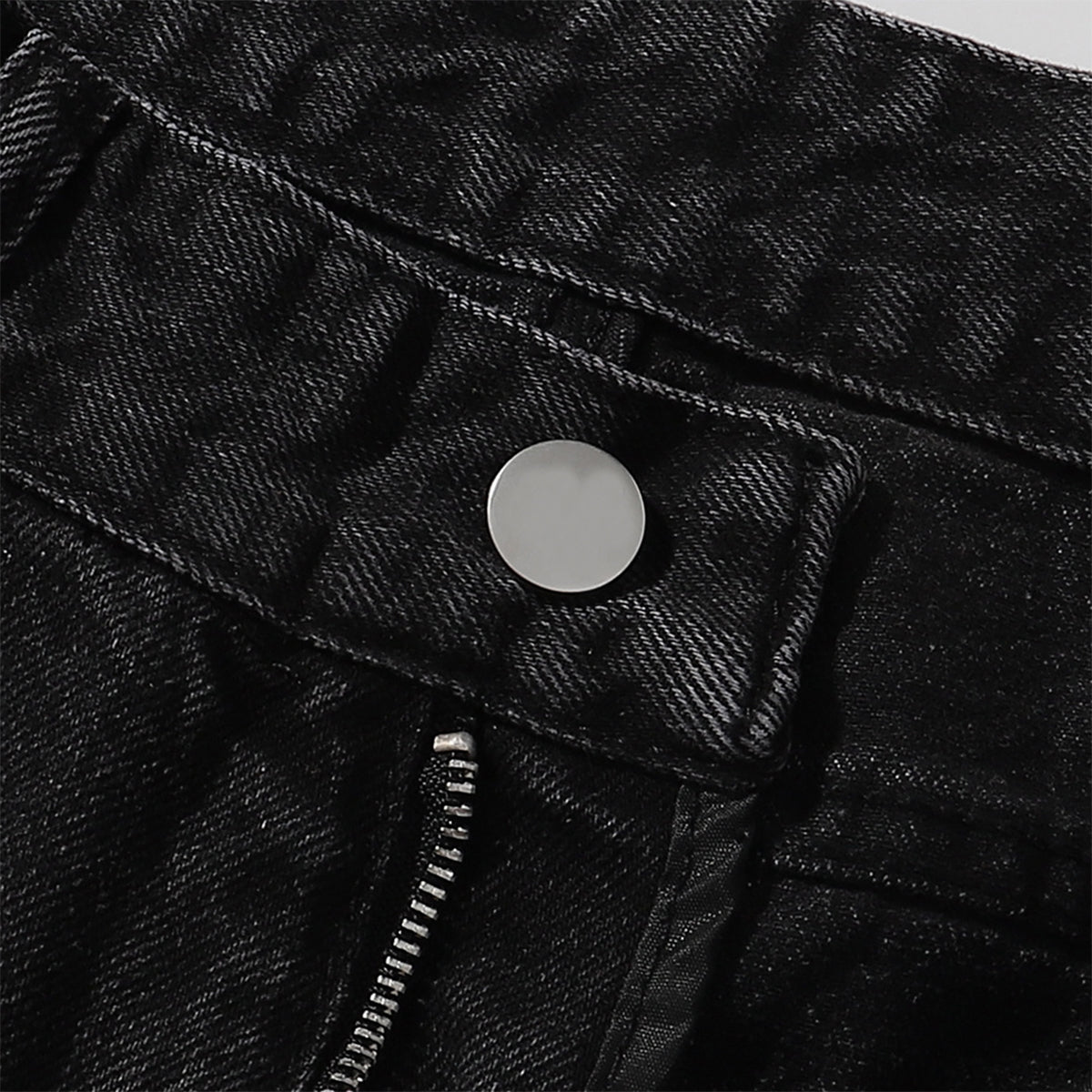 Black Acid Wash Distressed Wide Leg Denim Jeans