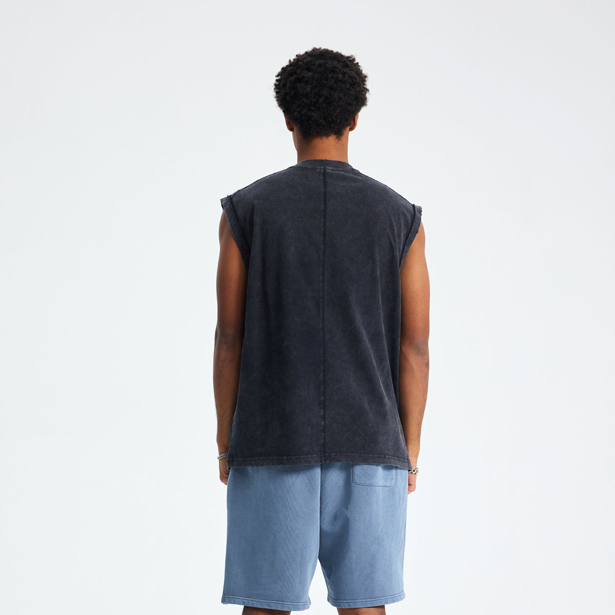 Distressed Graphic Back-Seam Muscle Tank