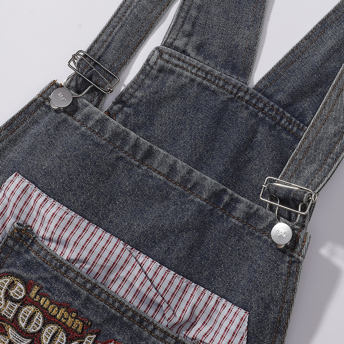Embroidery Patchwork Denim Cargo Overalls