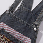 Embroidery Patchwork Denim Cargo Overalls