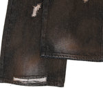Acid Wash Destroyed Wide-Leg Jeans