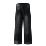 Black Wash Leopard-Print Wide-Leg Jeans