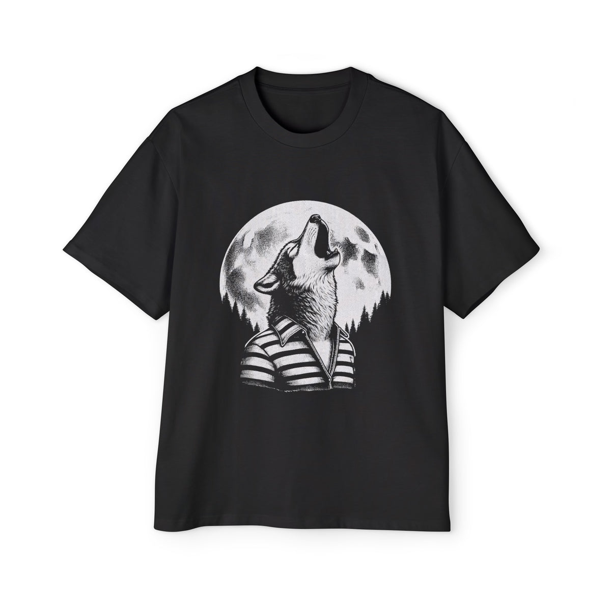 Wolf Howling Moon Night Retro Graphic Tee-INNBLAC Fashion Apparel