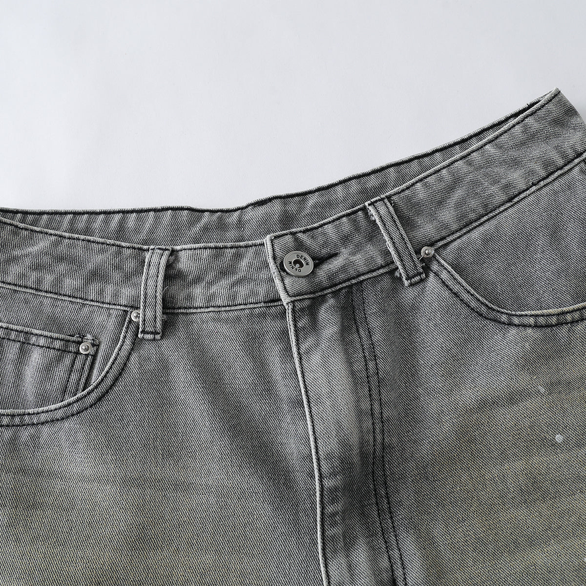 Splash Print Distressed Wash Denim Bermuda Shorts