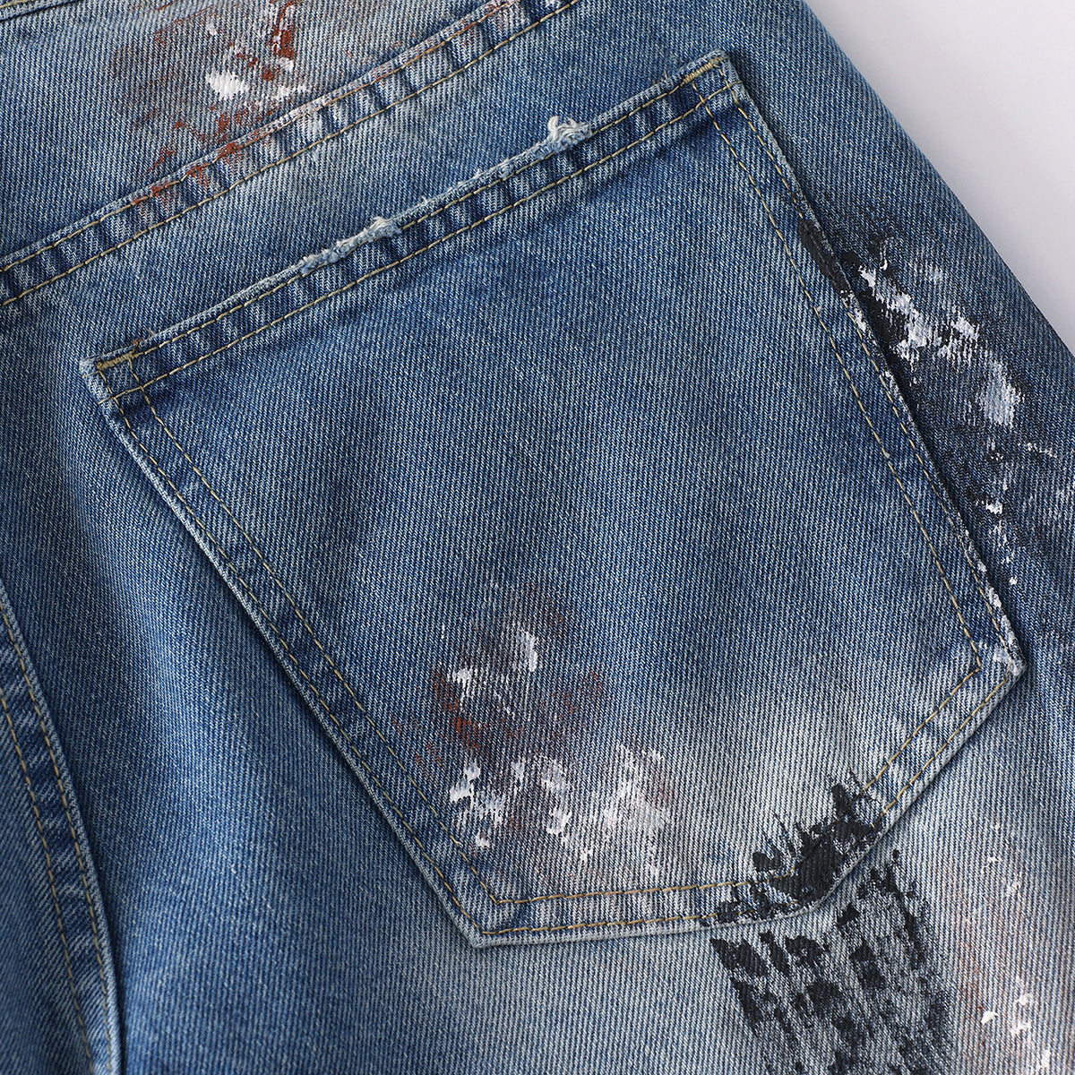 Distressed Paint Splatter Barrel-Leg Jeans